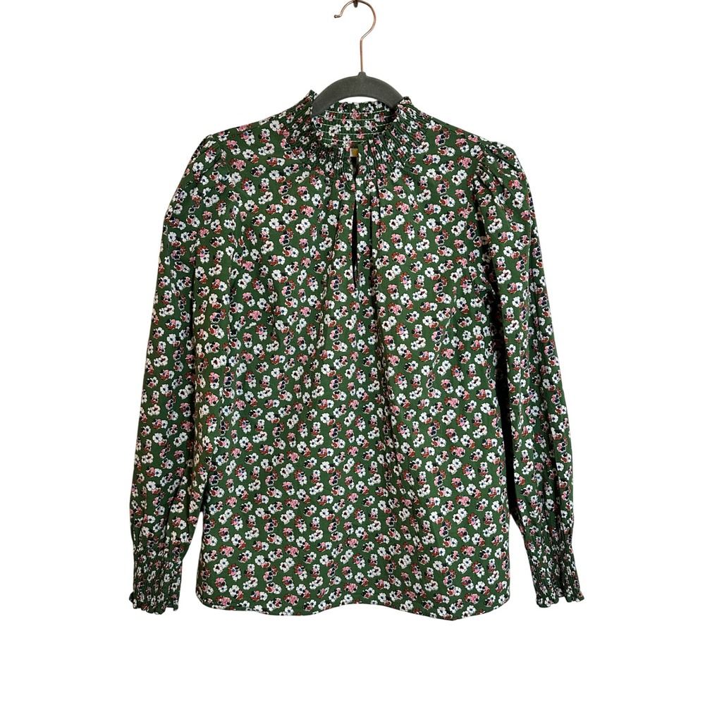 Boden Green Floral Tie-Neck Blouse